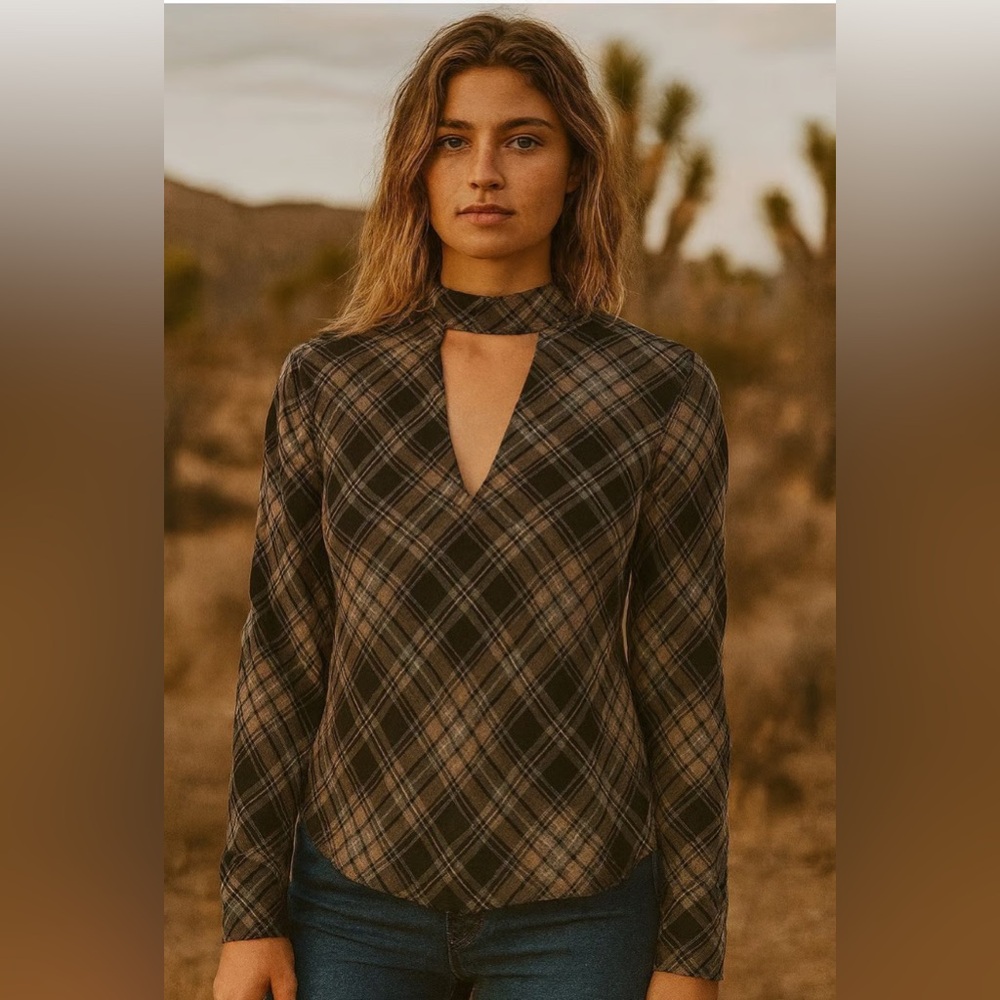 VERONICA BEARD Wade Metallic
Plaid Tie-Neck Top Blouse size 10